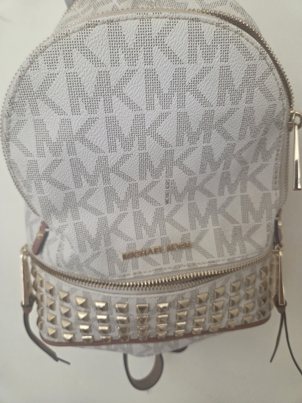 Michael Kors White and Gold Studded Mini Backpack